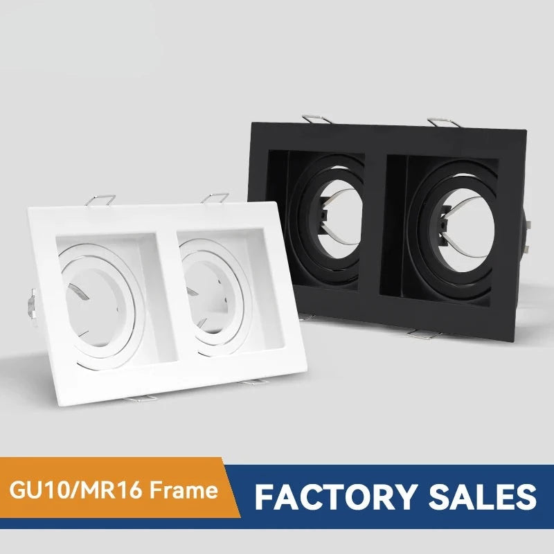 Commercial Zinc Alloy Square White Black Adjustable Recessed Spotlights Light Fixture Frame LED GU10 MR16 Bulb Lamp Fittings