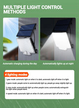 106LED Solar Light Outdoor Waterproof with Motion Sensor Floodlight Remote Control 3 Modes for Patio Garage Backyard Solar Lamp