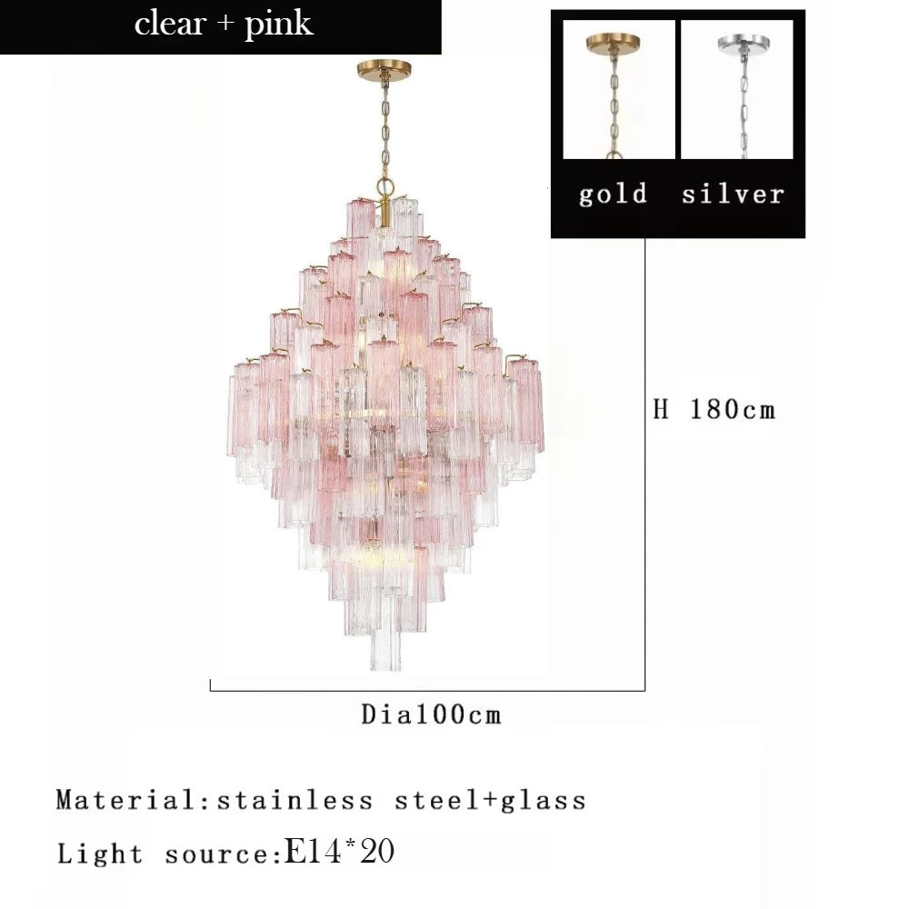 Crystorama Addis Polished Chrome Murano Glass Chandelier - Modern Luxury Pendant Light Fixture for Villa Staircase, Living Room & Hotel