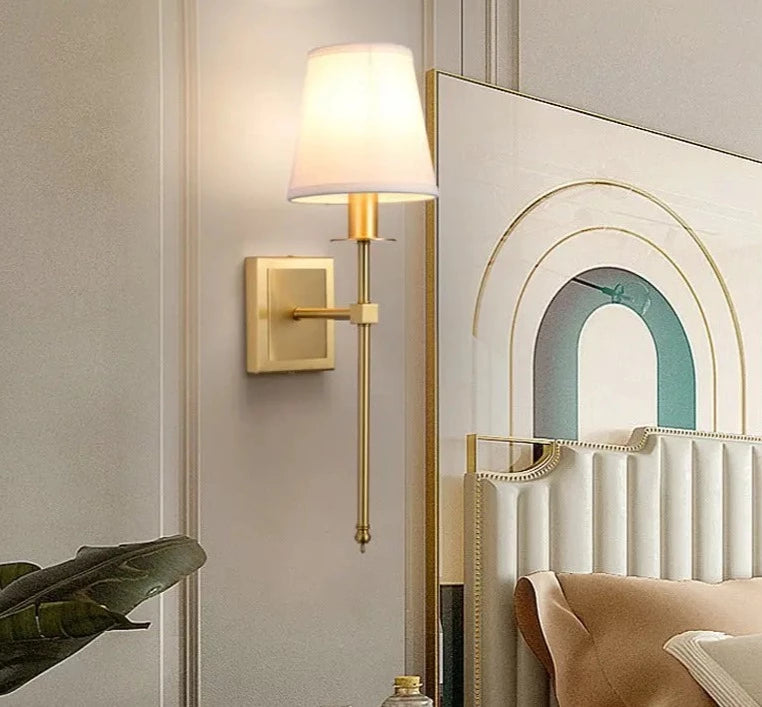 American Copper Wall Lamp Gold Bedroom Bedside Wall Decoration Light Living Room Background Villa Aisle Corridor Wall Sconces