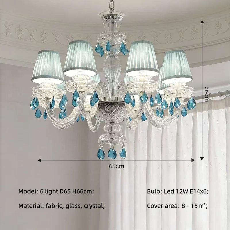 Light Blue K9 Crystal Lustre Led Chandelier Lighting Living Room Candle Pendant Lights Romantic Home Decor Led Luminarias Lamp