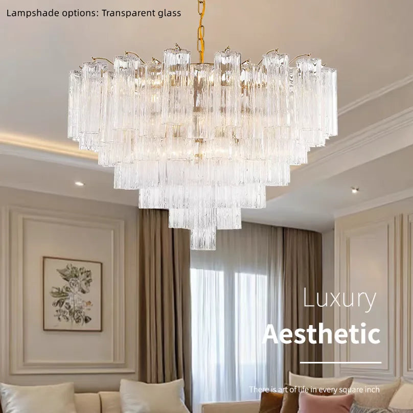 Modern Gold Silver Murano Glass Chandelier Dimmable 3-Color Adjustable Hanging Height Pendant Light Luster for Living Room 2026