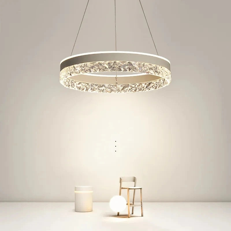 Modern Ring Pendant Lights Crystal for Living Dining Room Bedroom Hall Ceiling Chandelier Lamp Home Hanging Lustre Luminaire