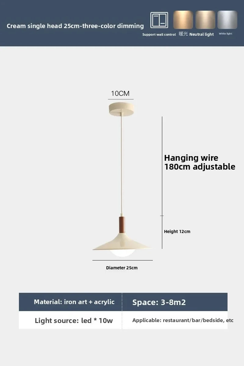 French Cream Style Pendant Light, Walnut Finish UFO Chandelier, Minimalist Retro Lamp for Dining Room, Bedroom, Cafe Bar Decor