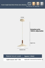 French Cream Style Pendant Light, Walnut Finish UFO Chandelier, Minimalist Retro Lamp for Dining Room, Bedroom, Cafe Bar Decor