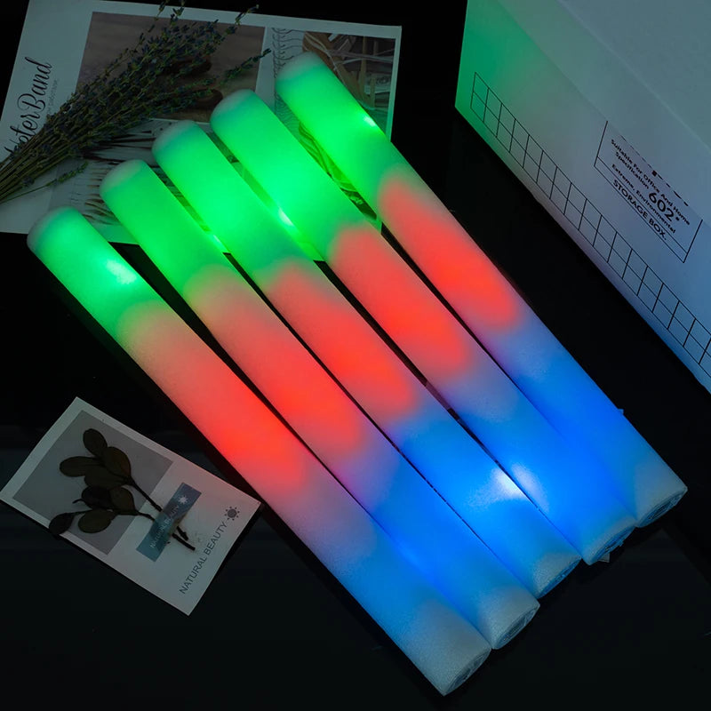 60Pcs White LED Glow Bulk Colorful LED Glow Sticks Foam Stick Cheer Tube Dark Light Birthday Wedding Party Supplies