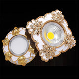 European Square Resin Golden Lace LED Recessed Downlight (3W/5W 220V) - Luxury Vintage Ceiling Spotlight Fixture (Fits 7.5cm Cutout) for Foyer, Dining Room & Corridor Decor