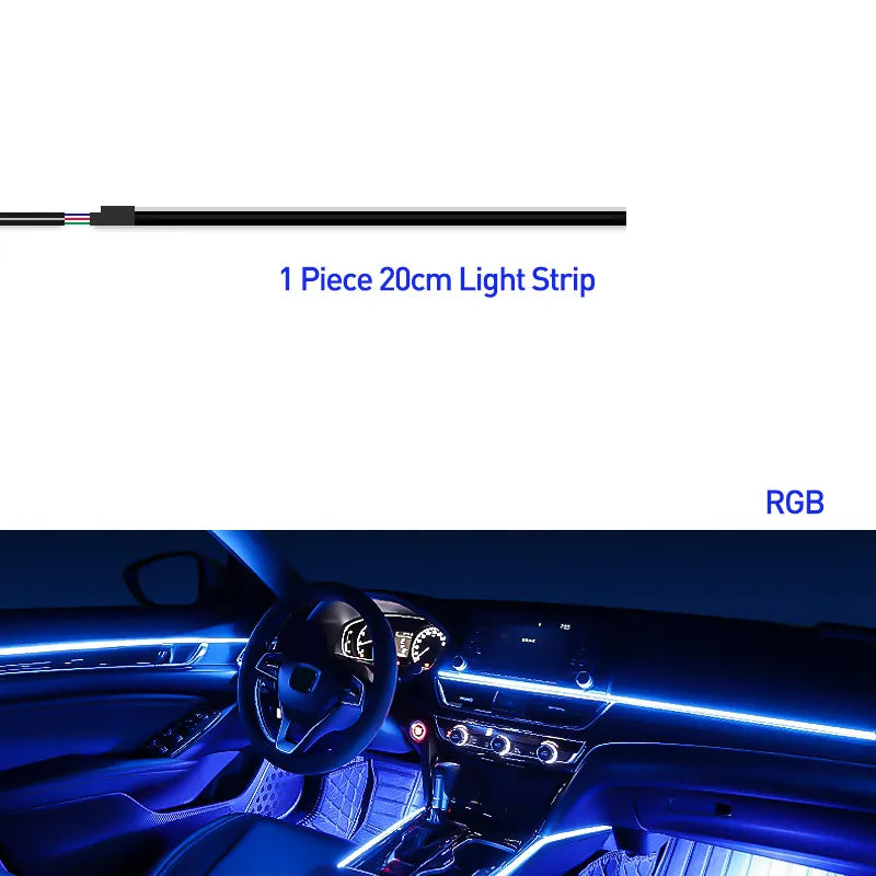 Car's atmosphere with 18 acrylic strips in 64 Colors , controlled by a Bluetooth app.