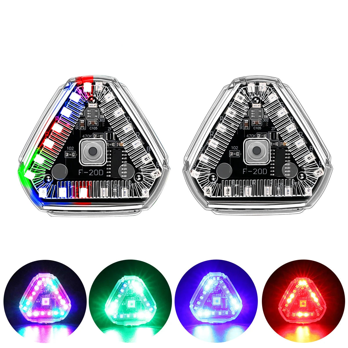 Triangle Solar Powered Strobe Warning Light - Colorful LED Motorcycle Tail Signal Lamp
