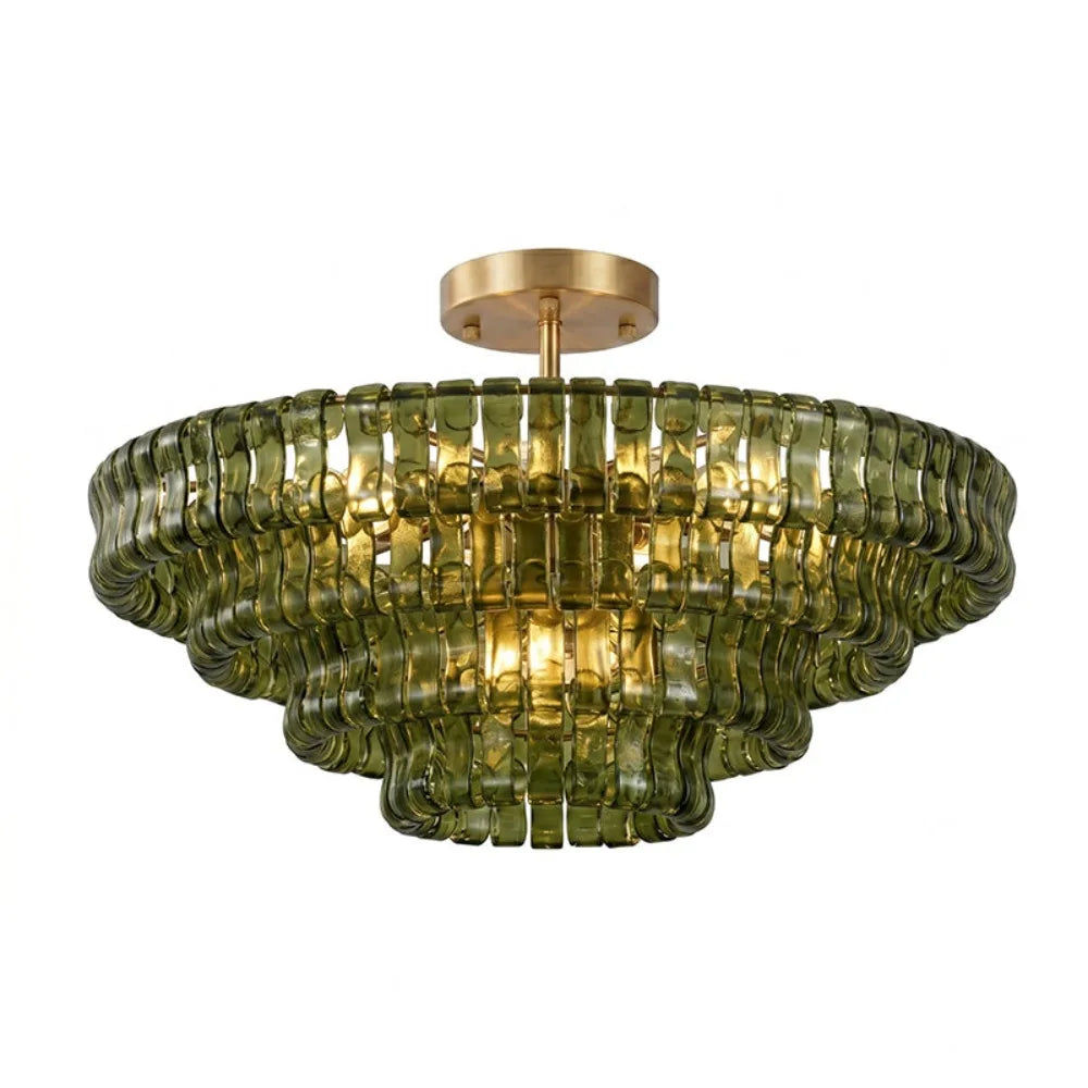 Italian Murano Glass Ceiling Chandelier Light - Handcrafted Luxury Flush Mount Pendant Fixture for Living Room, Bedroom & Restaurant Decor