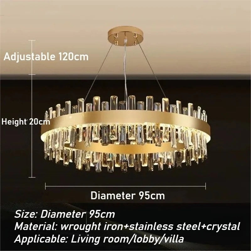 Luxury Double-Layer Round Crystal Chandelier (Golden Finish) - Modern Tiered Ceiling Pendant Light Fixture for Living Room, Bedroom & Dining Room
