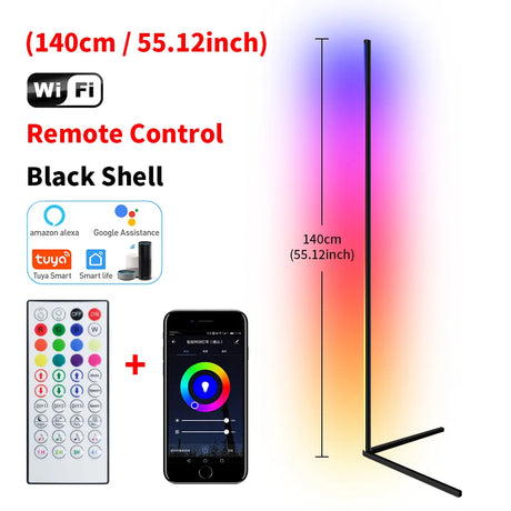 Living Room Dimmable 140cm RGB Corner Floor Lamp WIFI Smart LED Mood Light Art Home Decor Atmospheric Standing Stand Lighting