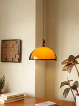 Vintage Brown Bauhaus Orange Pendant Lamp French Retro Design Adjustable Hanging Light for Dining Table Cafe LED Chandelier