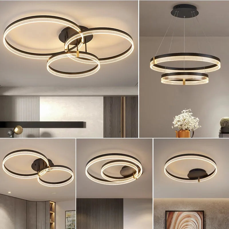 Nordic Living Room Pendant Light Luxury Ring Bedroom Lamp Modern Designer Lustre Home Decor Simple Dining Room Circle Chandelier
