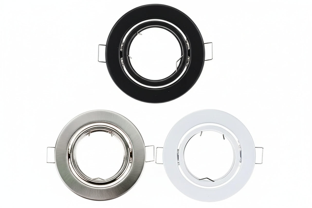 Round Adjustable LED Recessed Frame - Metal Spotlight Fitting for GU10 & MR16