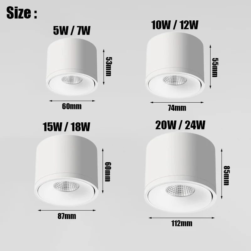 Dimmable Rotatable COB LED Ceiling Lights 10W 15W 20W Surface Mounted Downlights Background Spotlights Lobby Living Room Bedroom