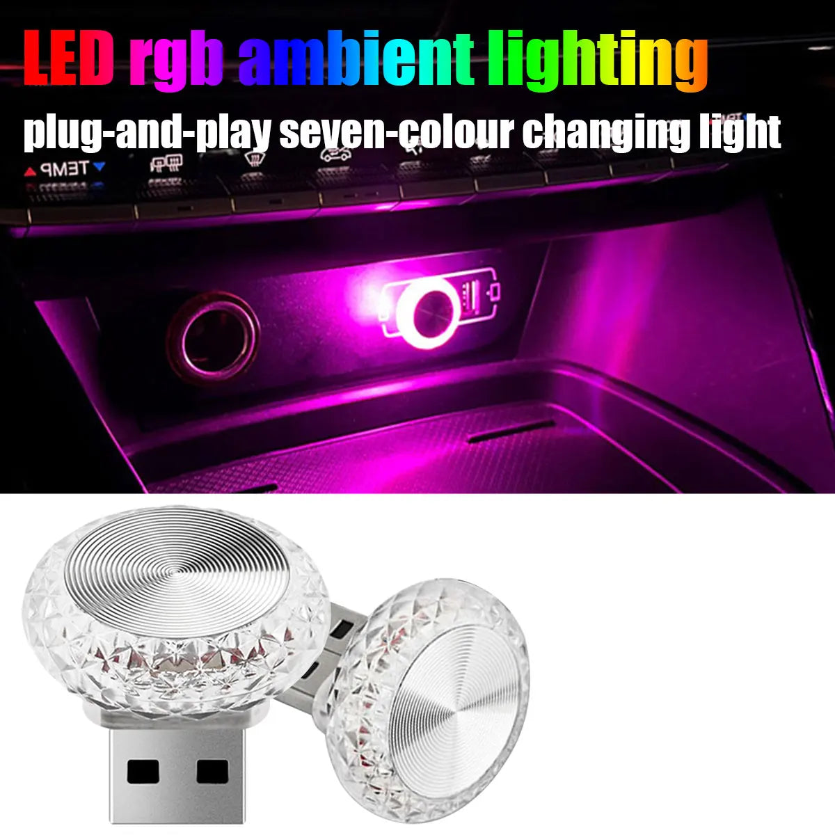 Mini RGB USB Ambient Light (1 Pack) - Plug & Play Decorative LED Interior Atmosphere Lamp for Car, Computer & Laptop