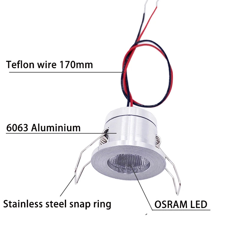 12V/24V Mini Dimmable Recessed LED Spotlight (4/6/8/10 Pack, 1W, 28mm Cutout) - Low-Voltage Ceiling Light for Cabinets & Displays
