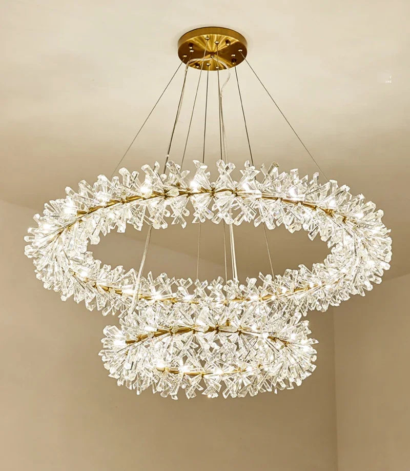 Modern Luxury Crystal LED Chandelier Lighting Nordic Firefly Ceiling Chandeliers For Living  Flower Ring Pendant Lamp