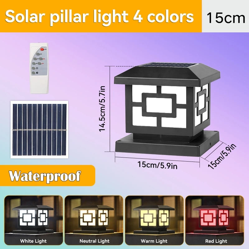 Outdoor LED Solar Pillar Light - Waterproof Dual-Power Fence Post Lamp