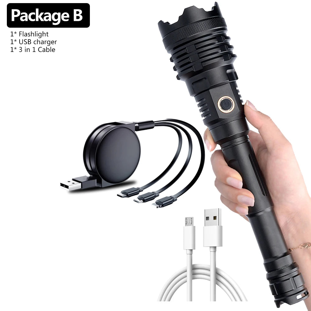 The Most Brightest Led Flashlight XHP110.2 16-core Power Bank 10000mah Torch Usb Rechargeable 21700 Battery Zoomable Lantern 50W