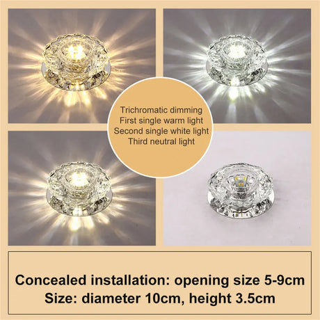 Flush LED Ceiling Lamp Living Room Crystal Corridor Aisle Lights 3W Three-color LED Ceiling Lights Balcony Lamp