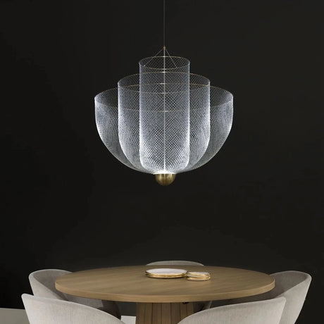 Nordic Dimmable Metal Grid LED Chandelier Lighting lustre Designer Iron Geometric Hollow LOFT Pendant Mesh matics Hanging Lamps