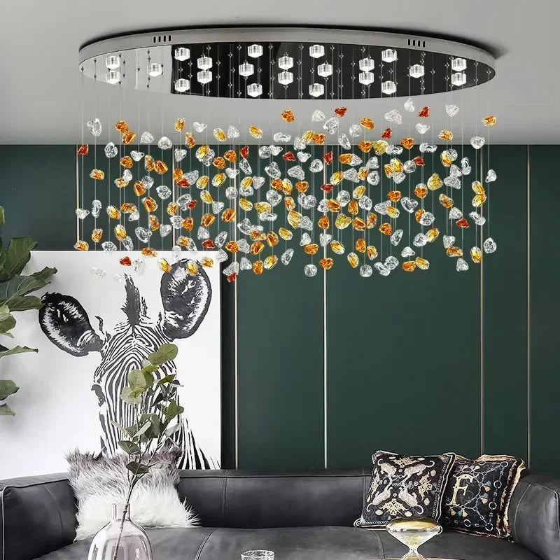 Luxury LED Crystal Pendant Lamp Restaurant Living Room Villa Bedroom Irregular Stone Chandelier Indoor Art Decor with Spotlight
