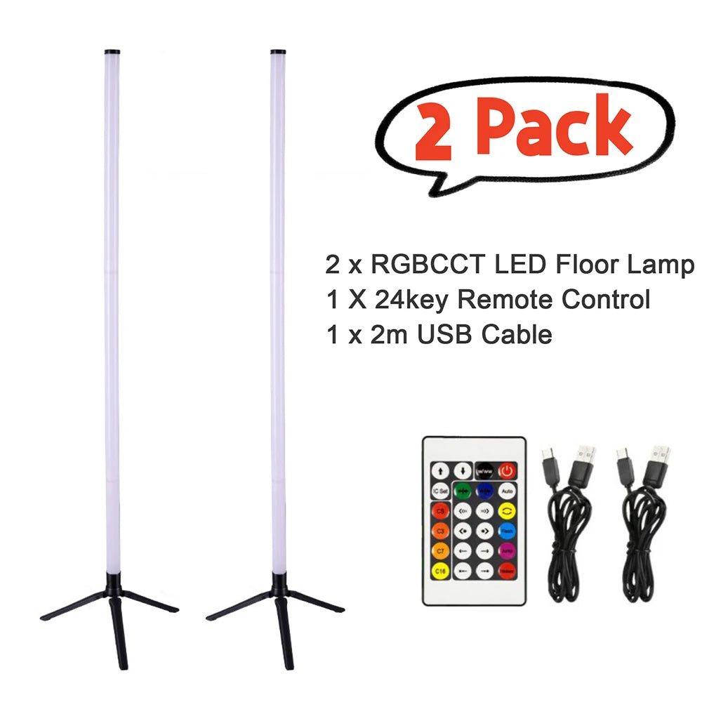 Smart RGB+CCT LED Floor Lamp - 103cm 360° Round Tube 5V USB Corner Light