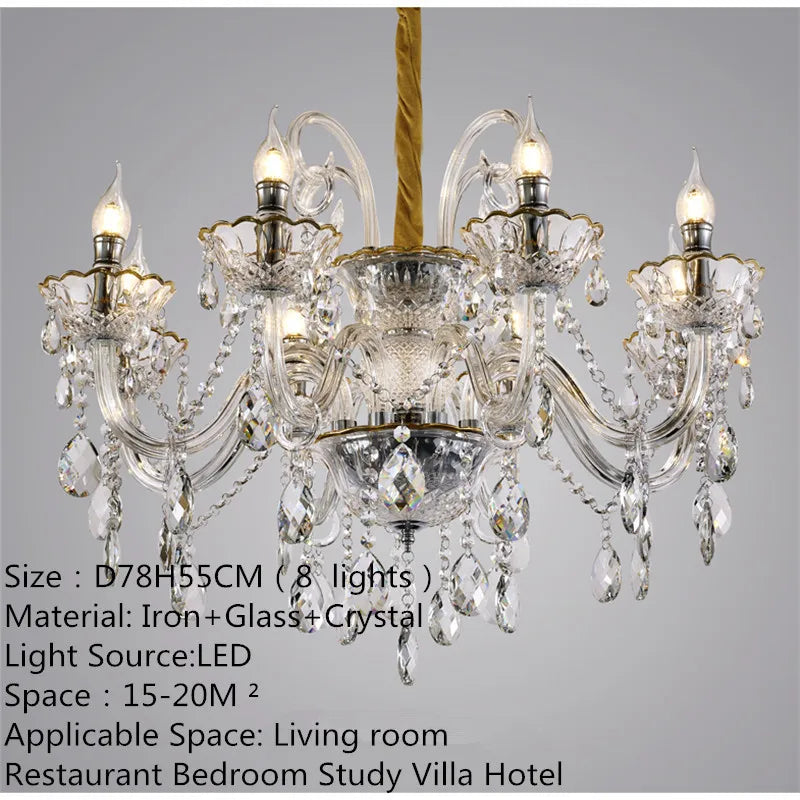 European Luxury Crystal Chandelier LED Living Room Restaurant Bedroom Villa  Hotel Duplex Building Candle Pendent Lamp