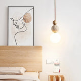 Luma Cream Style Yellow Travertine Pendant Lights, Nature Stone Wood Hanging Lamps for Bedroom Bedside Restaurant Kitchen Island