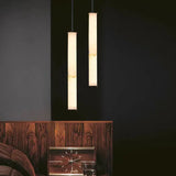Cylindrical Natural Marble Chandelier Black Brass 3000K Indoor Bedroom Parlor Pendant Lamp Cord Adjustable