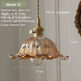 Vintage Amber Glass Pendant Light - Retro Brass Adjustable Hanging Hanging Lamp