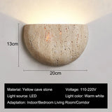 Wabi-Sabi Retro Yellow Cave Stone LED Wall Lamp - Natural Travertine Accent Sconce Light Fixture for Bedroom Bedside, Hallway & Entrance Background Decor