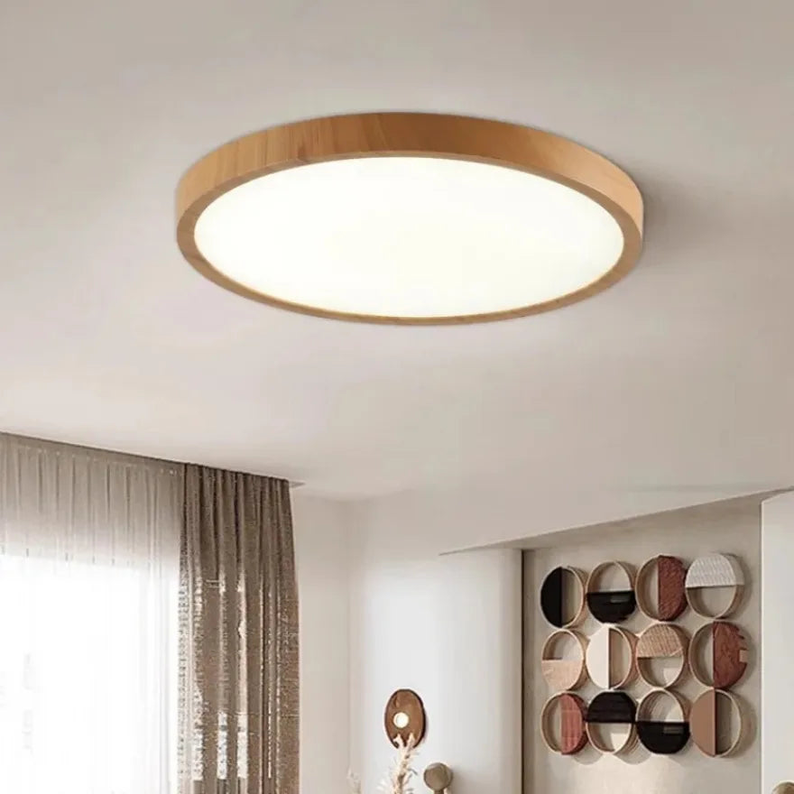 Modern LED Ceiling Light Circular Ultrathin Wood Grain Walnut Decorative Light Bedroom Dining Room Living Room Indoor Home Light