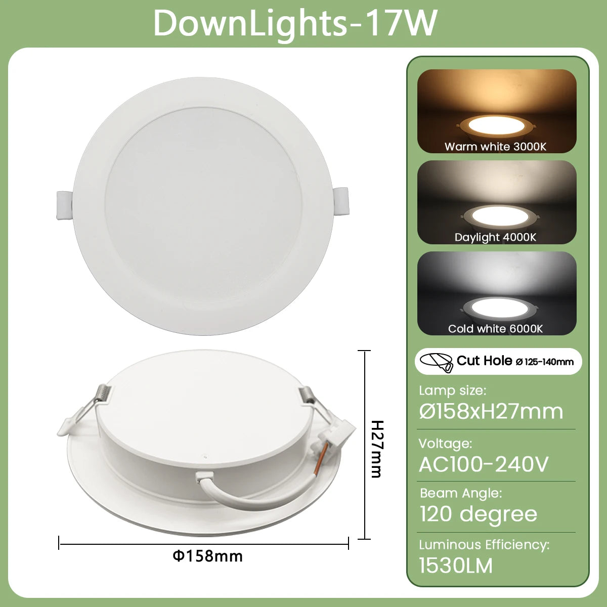 1-10PCS Recessed Round LED Downlight - 120V 220V Dual-Voltage Slim Panel Light
