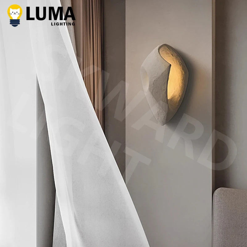 Wabi Sabi Style Cement Wall Lamp, Japanese Style Creative Wall Light for Art Hotel Livingroom Background Bedroom LED Lighting