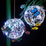 Outdoor Solar Metal Butterfly Pendant Light - Waterproof Hanging Weaving Mesh Ball