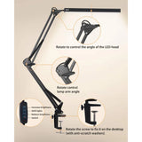 LED Desk Lamp with Clamp 10W Swing Arm Desk Lamp Eye-Caring Dimmable Desk Light with 10 Brightness Level, 3 Lighting Modes