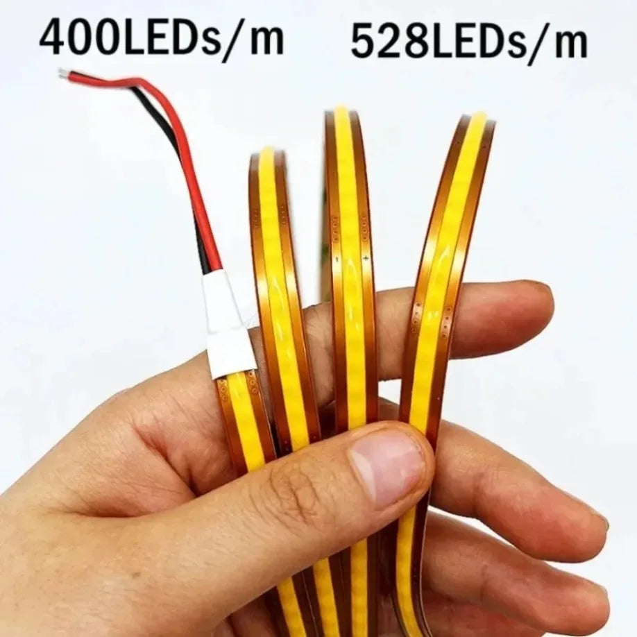 DC 12V/24V High-Density 8mm COB LED Strip Light (400/528 LEDs/m, Cuttable) - Flexible Seamless Tape Light for Indoor Home Decor (0.5m–10m)