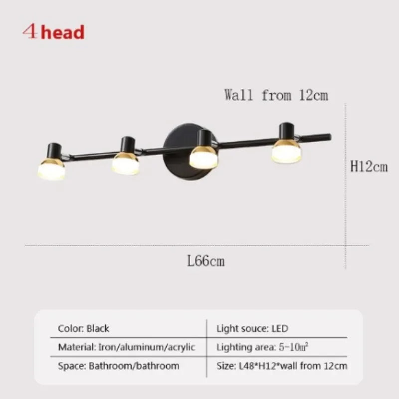 Modern Wall Light 2/3 Head Waterproof Bathroom Light Washroom Vanity Mirror Iron Interior Home Decoration Minimalist Lighting