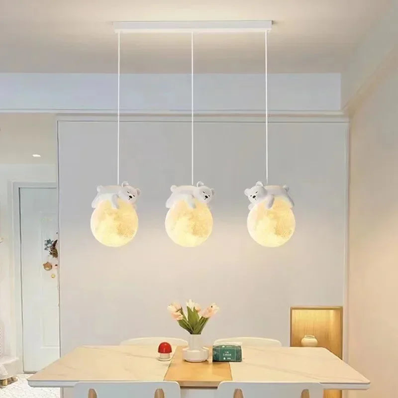 Nordic Little Bear LED Pendant Light - Minimalist Kids Chandelier Hanging Lamp