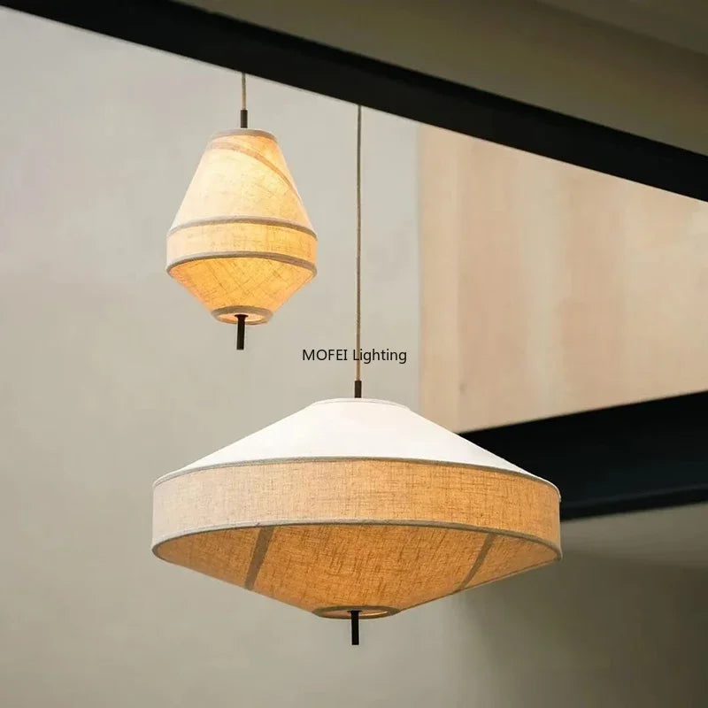 Wabi Sabi Fabric Pendant Light Japanese White Cloth Chandelier Nordic Restaurant Dining Room Home Decor Lantern Hanging Light