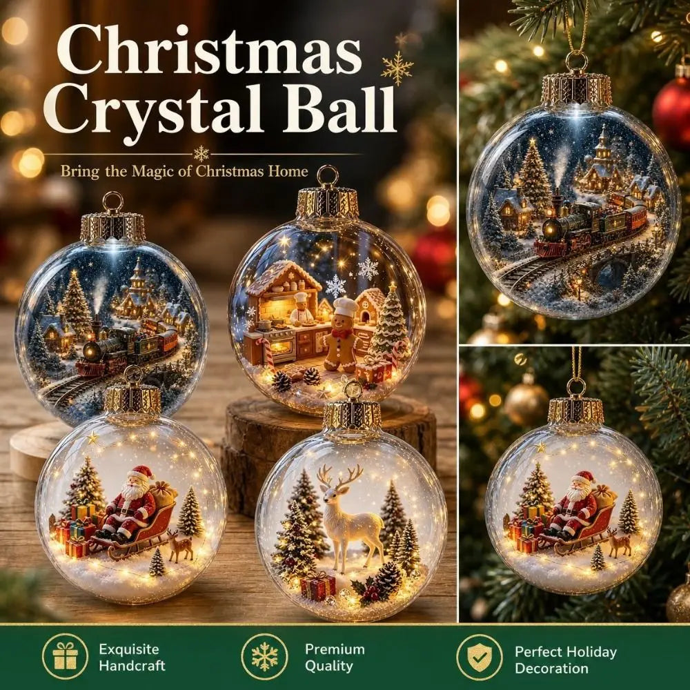 Acrylic Material Christmas Ball Ornament with Light Transparent Design Santa Claus Pendant 8CM Size Hanging Christmas Decoration