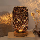 Led Night Light Wooden Rattan Twine Table Lamps Dimmable Light Desk Lights Home Art For Power Bank Bedroom Bedside Decoration