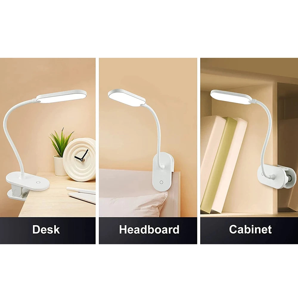 Rechargeable Book Light, Contact Control Adjustable Brightness Eye Protection Reading Light, LED Clip on Light