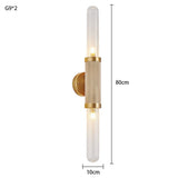 Modern Gold Wall Sconce 2-Light Ribbed Glass Wall Lamp for Bedroom Living Room