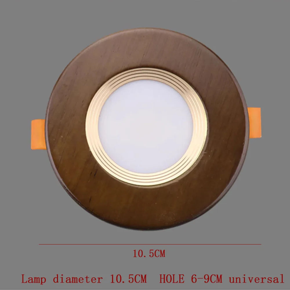 Country Decor Walnut Wooden LED Recessed Downlight (5W 110V-220V) - Solid Wood Ceiling Spotlight Fixture for Living Room, Kitchen & Loft Interior