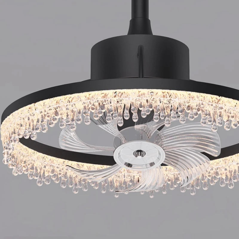 Modern Black Ceiling Fan with LED Light - Round Electric Ceiling Fan Lamp Fixture for Living Room, Bedroom & Dining Room