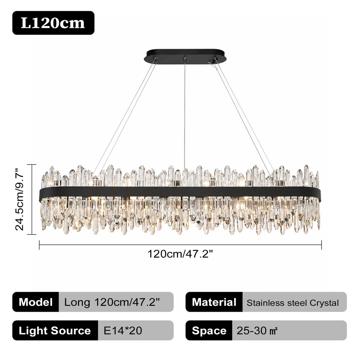 Italian Design Luxury Crystal Chandelier Light (E14) - Customizable Hanging Pendant Lamp Fixture for Living Room & Dining Room